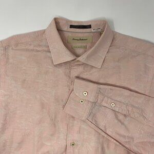 Tommy Bahama Men's Island Modern Fit Size Large Pink Floral Silk Button Up Shirt